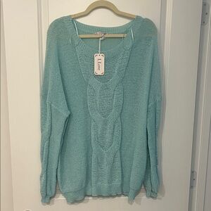NWT L LoveWomen's Soft Teal V-Neck Sweater